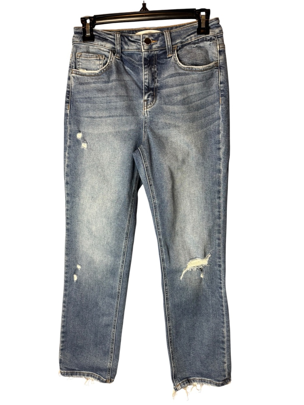 Flying Monkey High Rise Slim Straight Jeans with Distressed Hem F5213